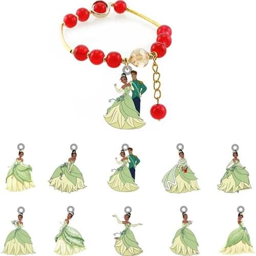 Disney Princess Diana And Prince Naveen Pendant Couple Bracelet Epoxy Acrylic Red Beaded Bracelet Couple Jewelry