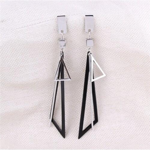 Grace Jun New Style Silver Color Long Style Geometric Tassel Dangle Drop Earrings for Women Party Charm Jewelry