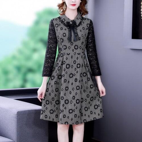 Black Print Knitting Cotton Patchwork Lace Sexy Midi Dress Autumn Winter Korean Casual Robe 2021 Elegant Bodycon Party Vestidos