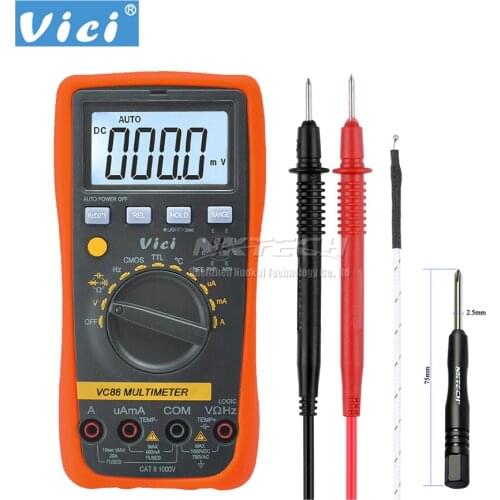 VICI VC88 Digital Multimeter Auto Range DMM Temperature Capacitance Frequency OHM AC DC Volt Amp Duty Cycle CMOS TTL Logic Test