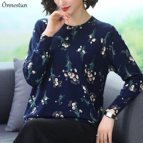 Floral Print Sweater Women Autumn Spring Women Clothing Pullover Knitted Sweater Long Sleeve Jumper O-Neck Sweater Women