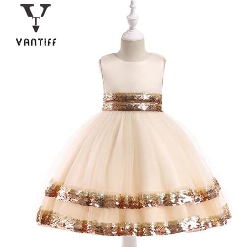 2021 New Style Children Fancy Princess Dress Sequined Gauze Dresses Girls Mesh Lace Wedding Dress Kids Performance Clothes