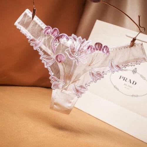 Exotic Lingerie Womens underwear sexy Transparent Lace Embroidered Floral Lolita Briefs hot breathable Panties Sexy Thongs