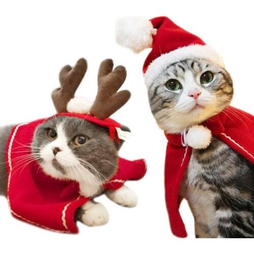 Hot Funny Christmas Clothes Warm Pet Dog Cat Clothes Puppy Santa Red Scarf Hat Deer Head Cute Dogs Cloak Cats Costume Home Decor