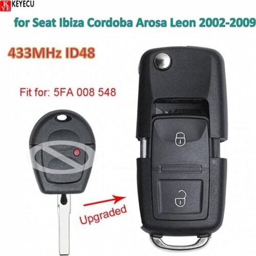 Keyecu Intelligent DIY Upgraded Flip Remote Car Key Fob 433MHz ID48 for Seat Ibiza Cordoba Arosa Leon 2002-2009 P/N: 5FA 008 548