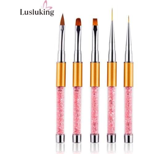 Nail Art Painting Carving Brush Pen Pink Rhinestone Handle Metal Tips Acrylic UV Gel Extension Builder Drawing Manicure Tools