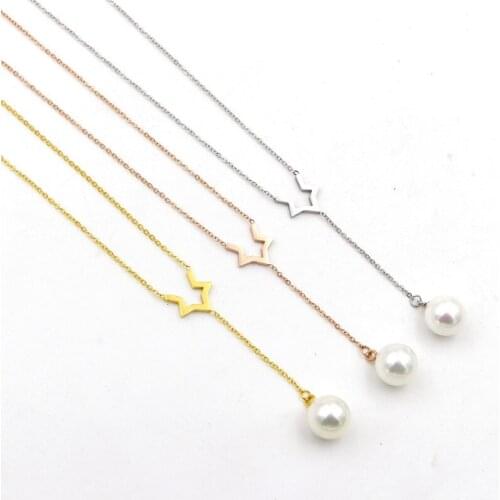 Stainless Steel Star Shape Pearl Charm Necklace Pendant For Women Jewelry Gift