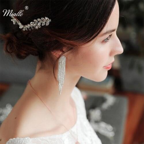 Miallo Newest Bohemia Silver Color Crystal Alloy Tassel Women Drop Earrings Wedding Bride Bridesmaids Dangle Earrings