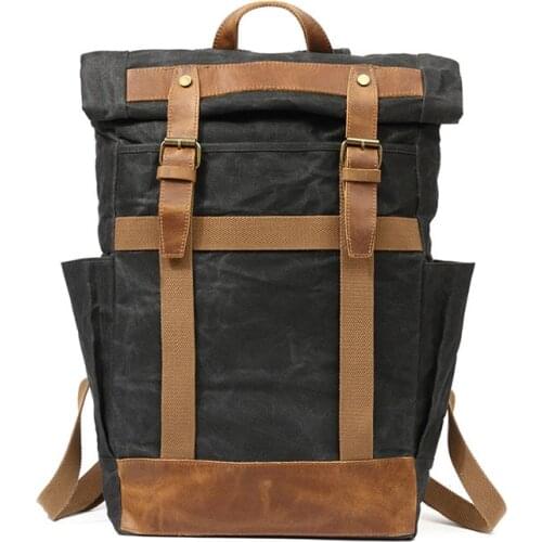 VZVA European And American Retro Backpack Mens Oil Wax Canvas Travel Computer Bag Outdoor Waterproof Crazy Horse Leather Mounta