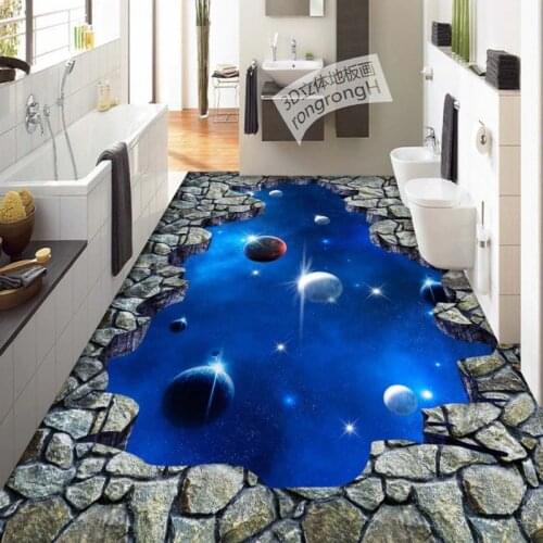 Free Shipping restaurant bathroom floor paste Universe waterproof self-adhesive floor painting wallpaper mural