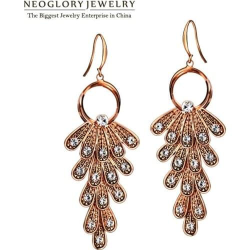 Neoglory Rhinestone Rose Gold Color Drop Chandelier Earrings For Women Jewelry 2020New Brand Party Gift BIGE1QC