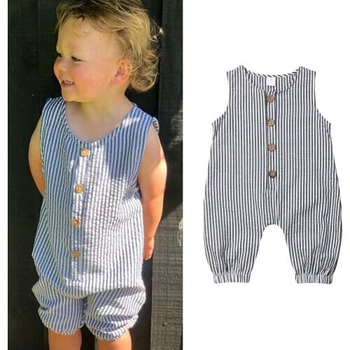 2019 New Infant Baby Boy Girl Summer Romper Striped Single Breasted Jumpsuit Clothes Outfits Sunsuit