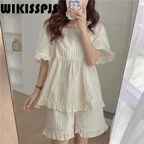 2021 Summer New Sweet Love Lovely Loose Square Collar Baby Shirt Pajamas Home Suit Sleep Tops Kawaii Pajama Loungewear