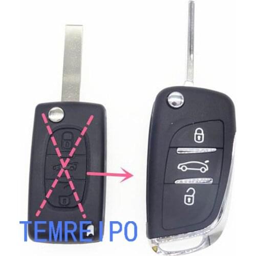 New Replacement Refit Flip Key Shell fit for PEUGEOT 406 408 308 207 407 Case Refit 3 button uncut blade auto parts