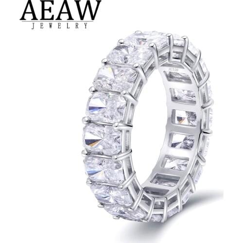 AEAW Solid 14K White Gold DF 4x6mm 8ctw Radiant Cut Moissanite Engagement Ring Full eternity band For Women