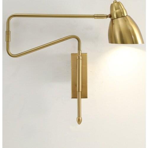 Industrial Adjustable Long-Arm retractable wall lamp Creative with switch Reading Bedside lights Fexible Folding Black Gold WF