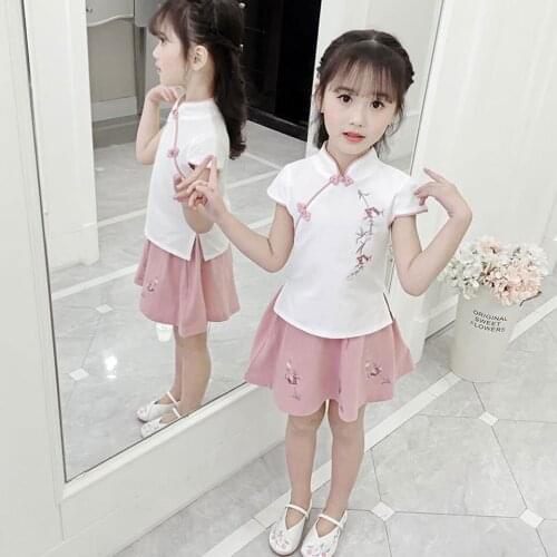 New Sale Summer Kids Clothes Girl Cotton Floral Pattern Design Tops+ Skirt 2PCS Outfits Baby Girls Clothes Set For 2-12 Years