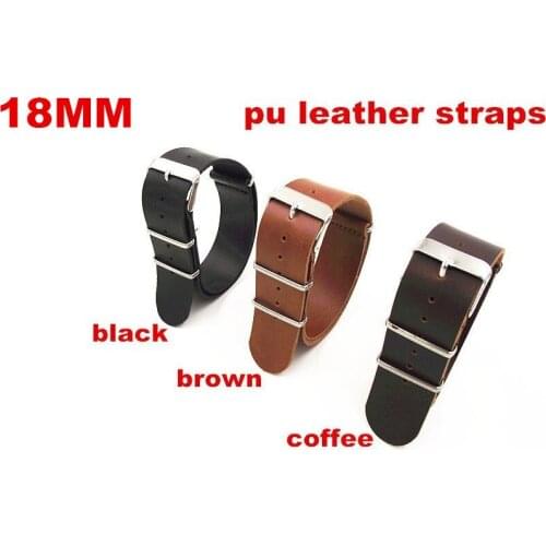 10PCS/ lots High quality 18MM PU leather nato straps Watch band leather strap black ,brown,coffee color -82602