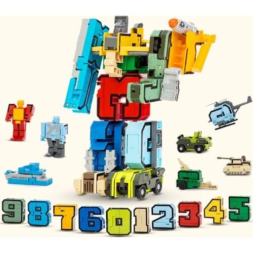 15PCS Transformation Robot Assembling Building Blocks Number Deformation Robot Educational Action Figure Toys for Children Gifts