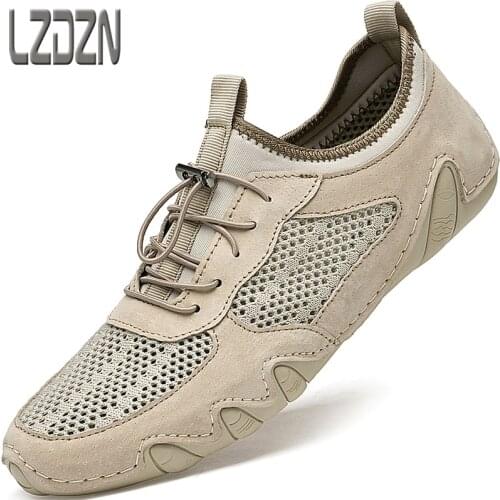 Vent Hole Hollow Summer Net Face Mens Shoes Mens Leather Shoes Sandals Shoes Sports Thin Mesh Driving Sandals Without Laces