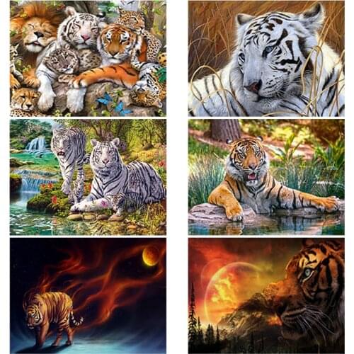 DIY Tiger 5D Diamond Painting Full Round & Square Rhinestone Mosaic Romantic Embroidery Cross Stitch Wall Art Home Best Gift