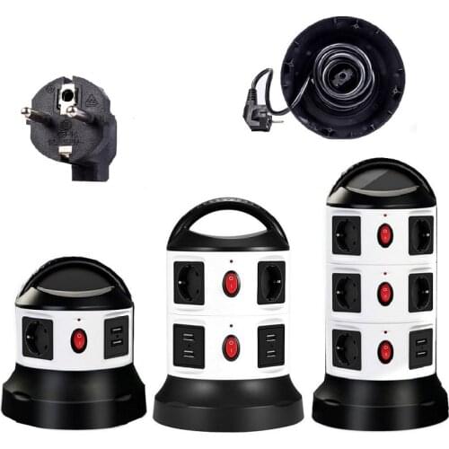 Vertical Tower type Power tower Strip Overload Protection Multi-sockets 3/7/11 EU AC Outlets 2USB Ports Extension Socket EU Plug