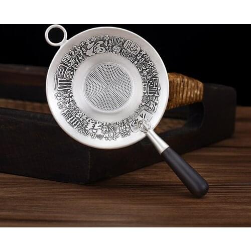 Sterling Silver Tea Mesh 999 Leak Handmade Ebony Handle Infuser Heat Insulation Filter Tea Set Net Tea Strainer Health Care Gift