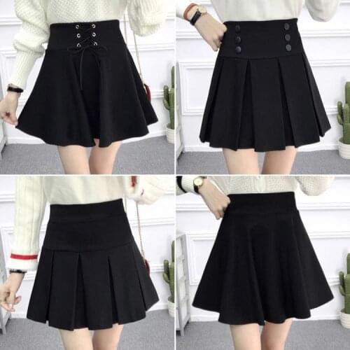 Student skirt skirt skirt female winter A high-waisted umbrella skirt hundred pleated poncho skirt bottom spring autumn black