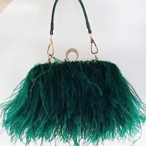 Luxury fashion womens bag ostrich fur Feather Evening Bags Fashion shoulder chain Party Wedding Banquet Day Clutches Purses