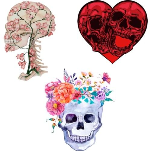 Hippie Grim Reaper Skull Iron on Transfer Patches for Clothing Vinyl Heat Transfer Thermal Stickers on Clothes Appliques