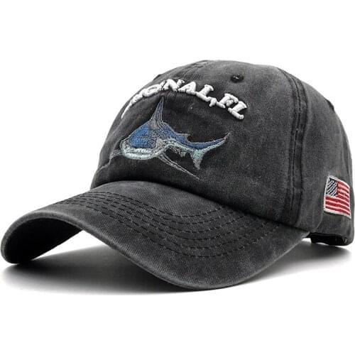 Vintage washed Baseball Cap Men Women Shark Flag Embroidery Cotton Cap Snapback Bone Washed Brand 5 Panel Trucker Cap Dad Hat