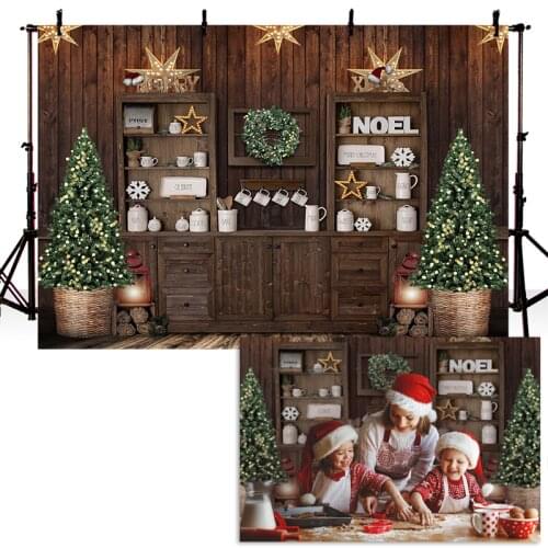 X-mas Cupboard Photography Background Christmas Tree Stars Christmas Wreath Backdrop Decoration Props Banner For Photo Studio