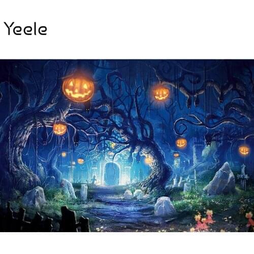 Yeele Photo Background Halloween Theme Backdrop Forest Pumpkin Lantern Moon Bat Children Portrait Photography For Studio Shoots