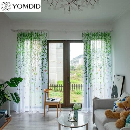 Sheers curtains Willow leaf Tulles Window Sheer Curtains for Living Room cortinas Leaves printed curtains for Bedroom Kitchen