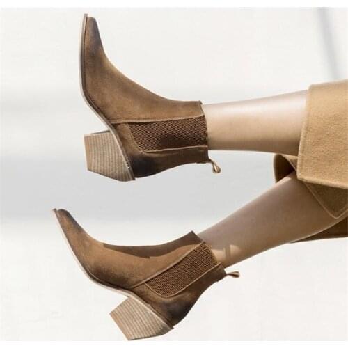 Plus Size Boots Women Heel 5cm Ankle Boots for Women Shoes High Heel Pointed Spring Autumn Shoes Woman Chunky Heels Boots New