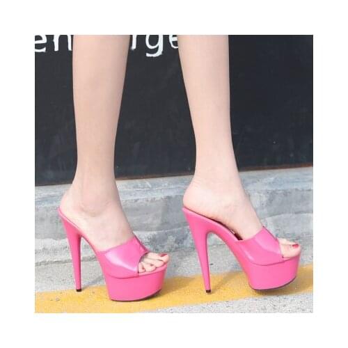 Shoes Woman New 2018 Summer Elegant High Heels 15cm Fine Transparent Glass Slipper Shoes Heavy-bottomed Sandals and Slippers