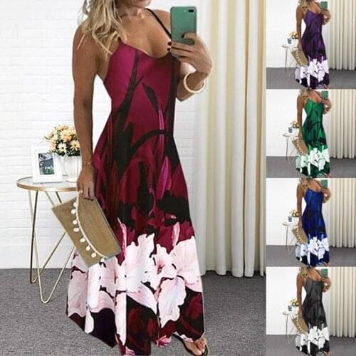 5XL Summer Casual Women Maxi Dress Loose Plus Size Sexy Robe Floral Printed Long Dress Sleeveless V-neck Women Dress Vestidos