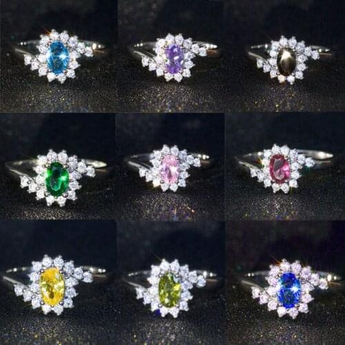 9 Colors Elegant Oval Crystal Zircon Ring for Women CZ Wedding Bridal Promise Engagement Jewelry Accessories