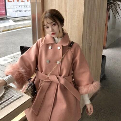 Women Woolen Coat 2020 New Autumn Winter Fashion College Wind Mid-Length Loose Temperament Lapel Thicken Woolens Jacket Female