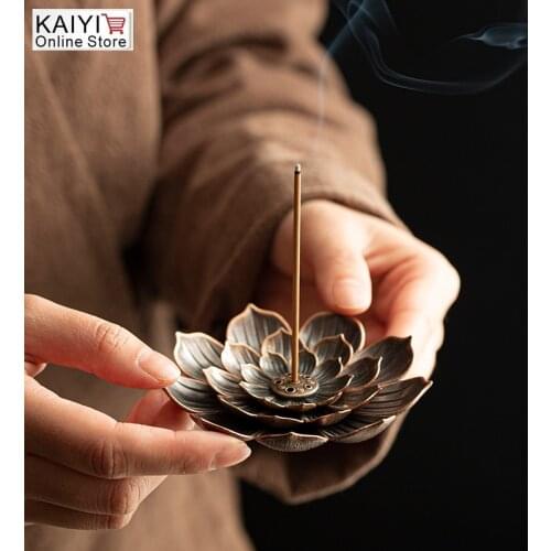 1Pcs Alloy Incense Burner Burner Plate Holder Buddhism Plate Lotus Censer Coil Buddhist Temples Yoga Studies Incense Burn Line
