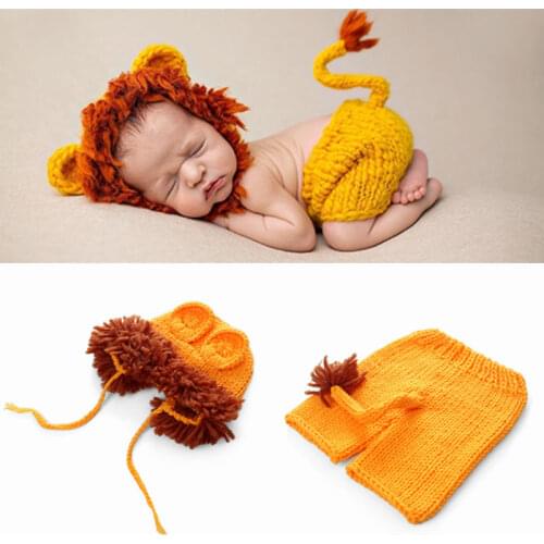 2pcs/Set Newborn Photography Props Baby Crochet Knit Costume Cartoon Deer And Lion Clothing Infant Hat