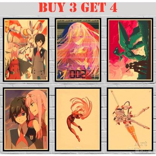 35 Designs Anime DARLING In The FRANXX Kraft paper Poster HomeDecal Art Painting Wall Sticker 1 42X30cm