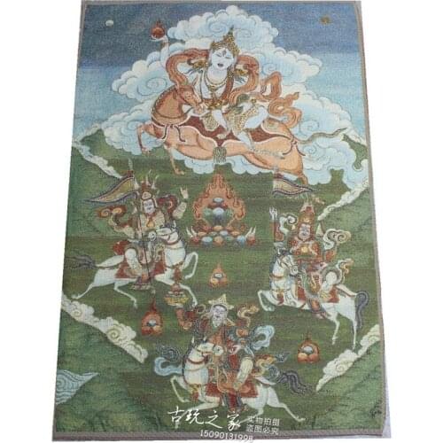 36inch Tibet Silk embroidery gold silk embroidery,Horseback riding,manjusri bodhisattva Buddha statue Thangka Paintings Mural
