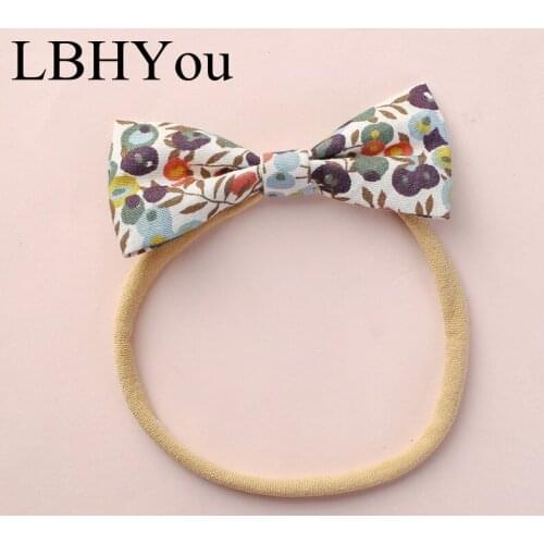 6pcs/lot Handmade Soft Skinny Nylon Headbands For Girls,Cotton Fabric Flowers Prints Knotbow Elastic Nylon Hairbands Baby Heads