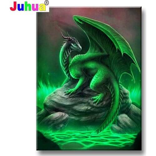 Hell Fire dragon Green Dragon Diamond Mosaic,Full Square Round Diamond painting with Square Drill,Handmade Gift Cartoon Art