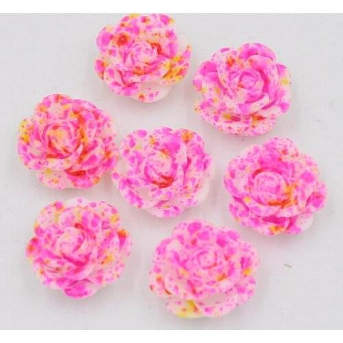 Free Shipping 100pcs 14mm Rose And Yellow Rainbow/Double Color Resin Rose Flower Flatback Stone Appliques For Phone/Crafts DIY