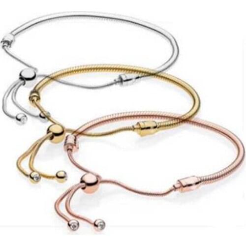 Glitter Instant Slide Bracelet 100% Real 925 Sterling Silver/ Rose Gold/ Gold Golden Bracelet Fit European Charms Diy Jewelry