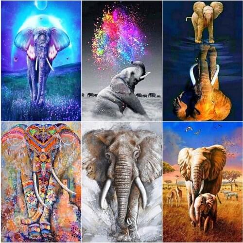 CHENISTORY Diamond Painting Africa Elephant For Kids 5D Diamond Embroidery Cross Stitch Animal Rhinestones Mosaic Decor