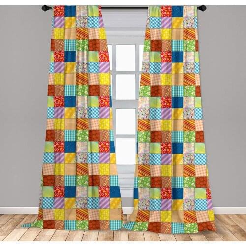 Colorful Curtain Quilt Style Floral Plaid and Geometric Design Old Fashioned Patchwork Window Treatment Living Room Bedroom