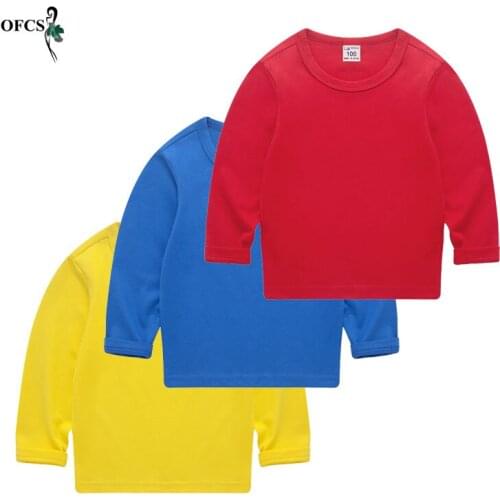 Childrens T-shirt Bottoming Unisex Spring Solid Cotton Top Girls Long Sleeve Cute Tee Underwear Soft Casual Shirt SIZE 90-150CM